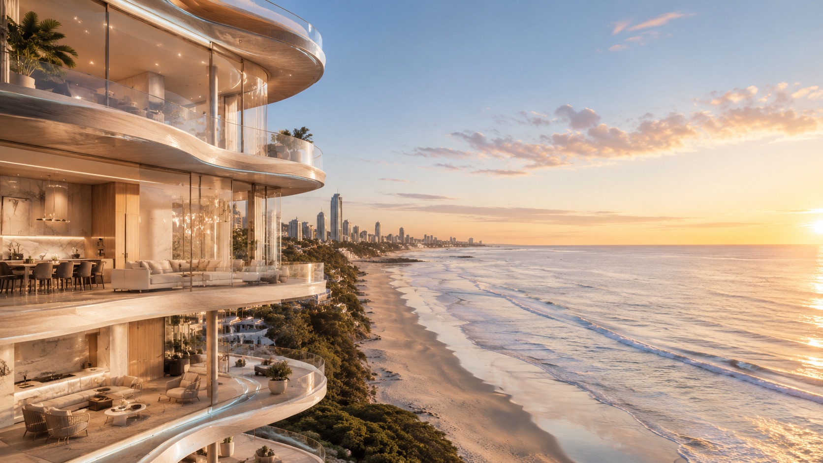 Luxury Gold Coast off-the-plan apartments at golden hour